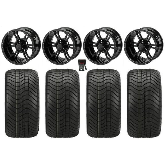 LSI Raptor 12" Golf Wheels Gloss Black Elite 215x40-12 Tires E-Z-GO & Club Car