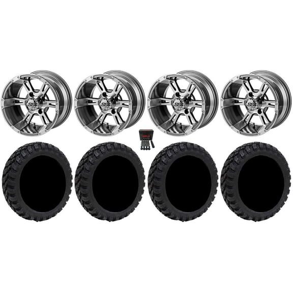 LSI Raptor 12" Golf Wheels Gm/Machined 20" Nomad Tires E-Z-GO & Club Car