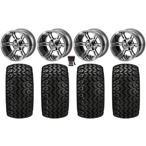 LSI Raptor 12" Golf Wheels Gm/Machined 20" Sierra Sport Tires E-Z-GO & Club Car