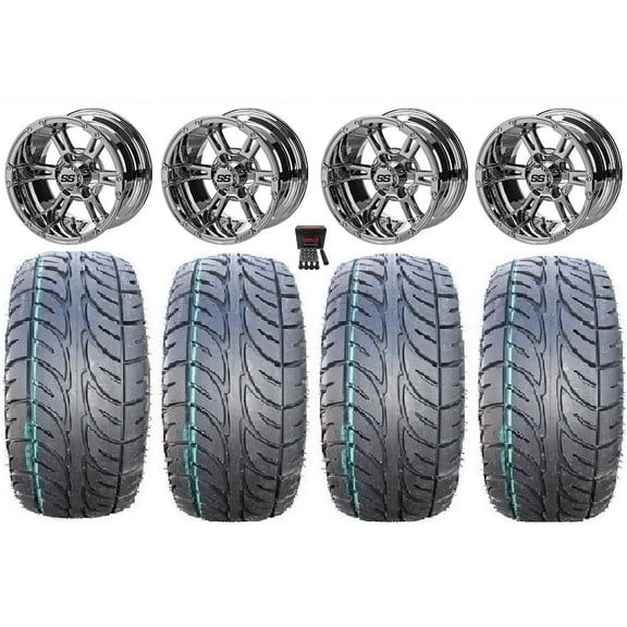 LSI Raptor 14" Golf Cart Wheels Mirror 205x30 FusionST Tires E-Z-GO & Club Car
