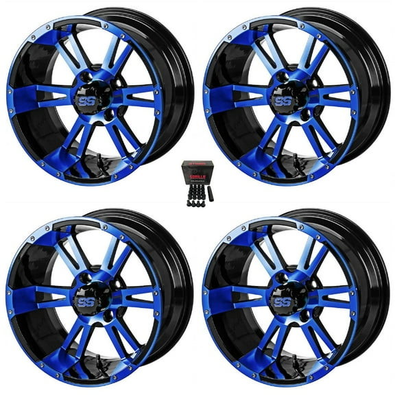 LSI Raptor 14" Golf Cart Wheels/Rims Black/Blue E-Z-GO & Club Car