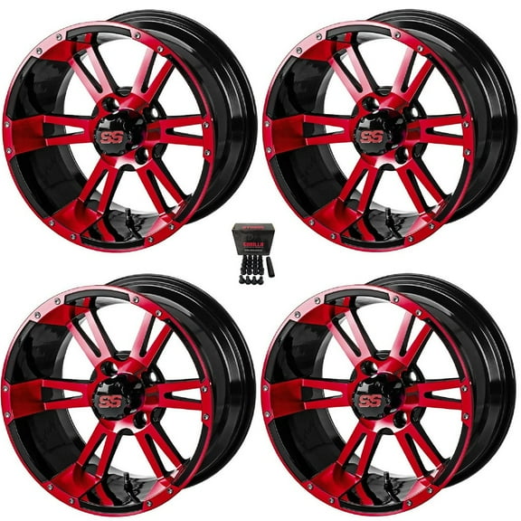 LSI Raptor 14" Golf Cart Wheels/Rims Black/Red E-Z-GO & Club Car