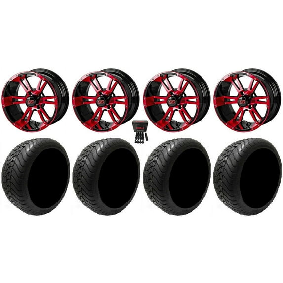 LSI Raptor 14" Golf Wheels Black/Red 225x30 Mamba Tires Yamaha
