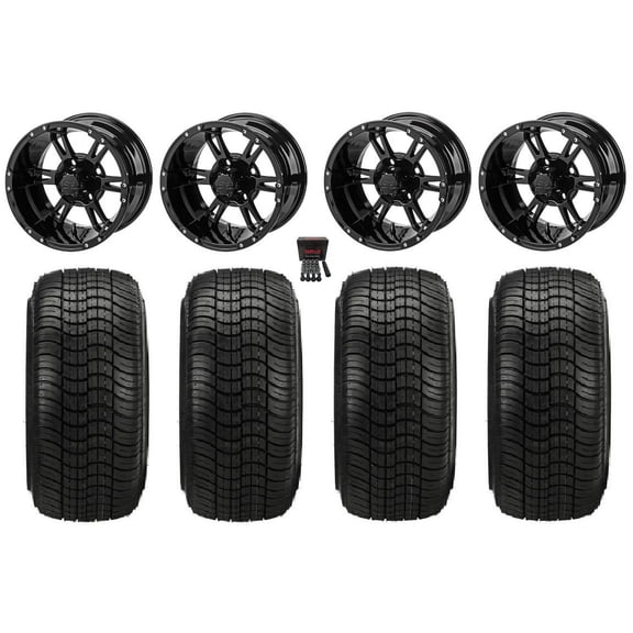 LSI Raptor 14" Golf Wheels Gloss Black Elite 205x30-14 Tires E-Z-GO & Club Car