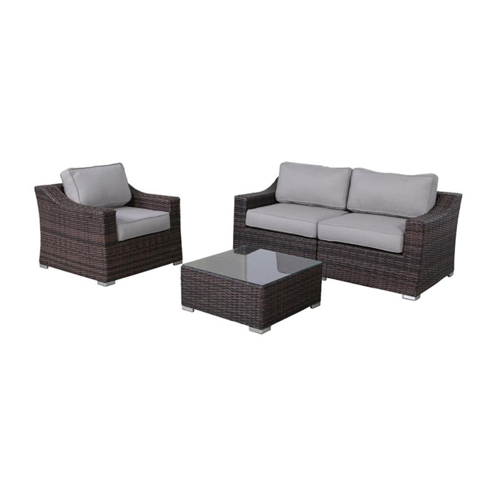 Brown Rattan Wicker 4-Person Seating Group with Gray Cushions