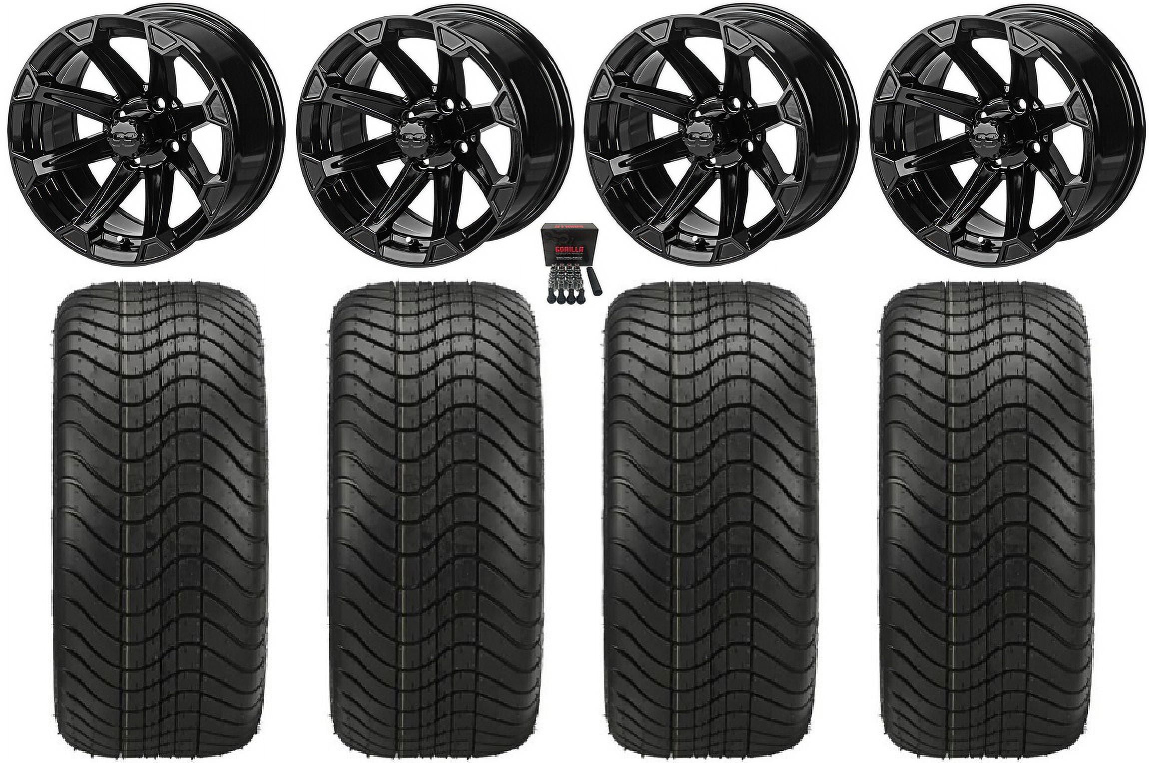 LSI Viking 14" Golf Wheels Gloss Black Elite 215x35-14 Tires Yamaha