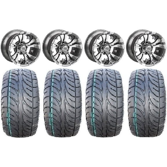 LSI Warlock 12" Gunmetal Golf Wheels 205x30-12 Fusion Tires E-Z-GO & Club Car