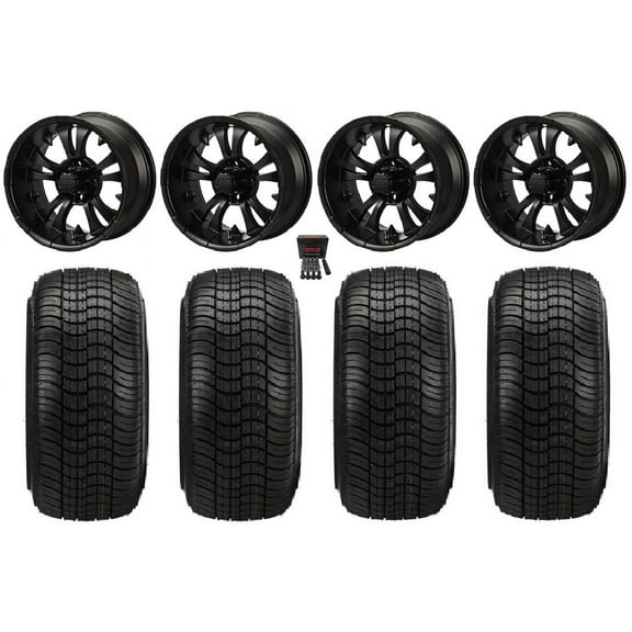 LSI Warlock 14" Golf Wheels Gloss Black Elite 205x30-14 Tires E-Z-GO & Club Car