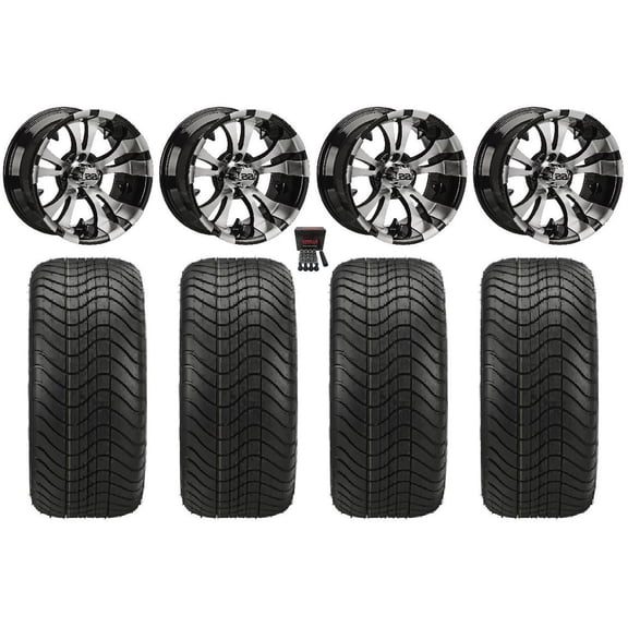 LSI Warlock 14" Golf Wheels Machined Elite 215x35-14 Tires E-Z-GO & Club Car