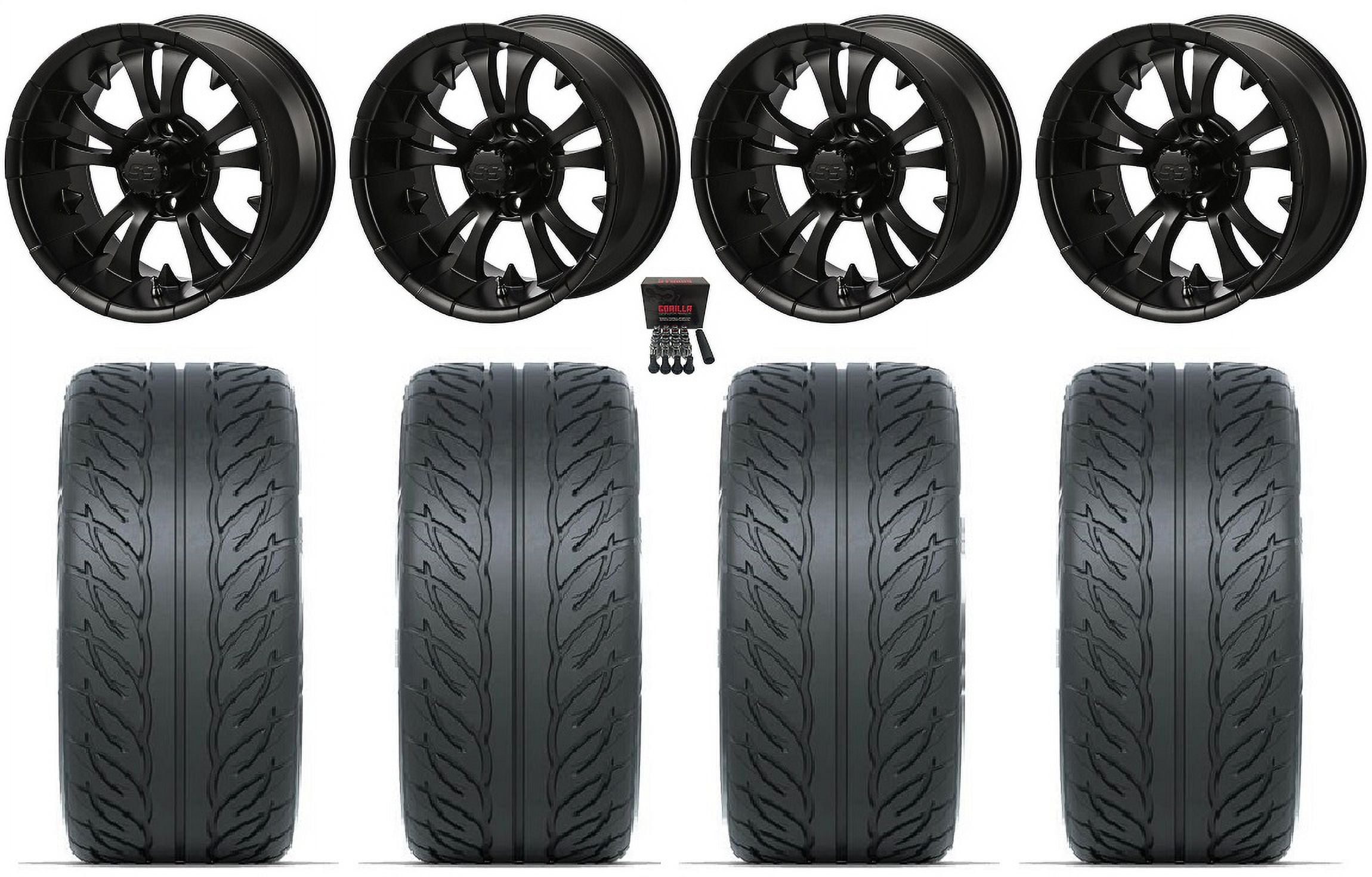 LSI Warlock 15" Golf Wheels Black Fusion GTR 215x40-15 Tires E-Z-GO & Club Car
