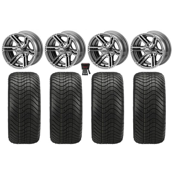 LSI Yukon 14" Golf Cart Wheels Mirror Elite 215x35-14 Tires Yamaha