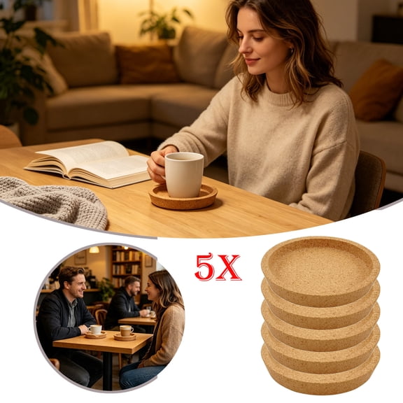 LSIRC 5 Pack Cork For Drinks Soft Cork Mat Cup Pad For Dining Kitchen Coffee Mug Heat