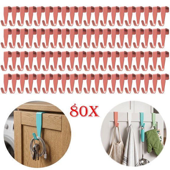 LSIRC 80PCS No Punch Self Hook Multipurpose Hanger For Cabinet Wardrobe Wall Household Storage Use Practical Home Use Hook - Red