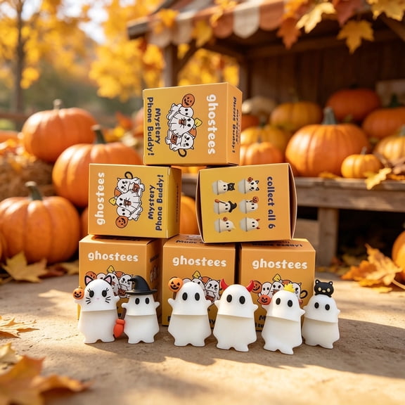 LSJIE Cute Ghost Phone Topper, 6-Piece Mini Figurine Set, Stick-On Halloween Accessory for Smartphone Cases