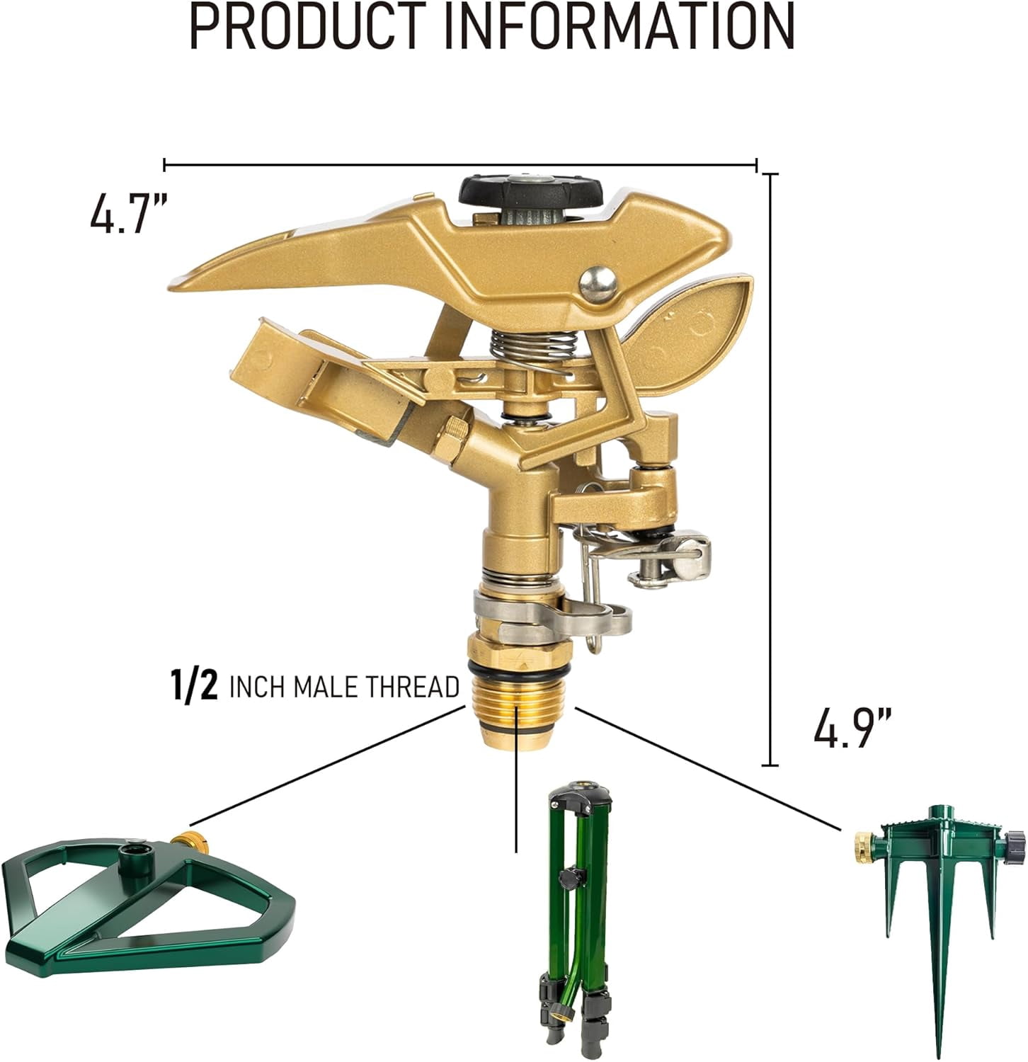 LSKJGA-1/2 Inch Zinc Impact Sprinkler, Heavy Duty Lawn Sprinkler Head with Nozzles, Adjustable 0-360 Degree Impulse Watering Sprinklers for Large Coverage Garden Grass Yard Irrigation