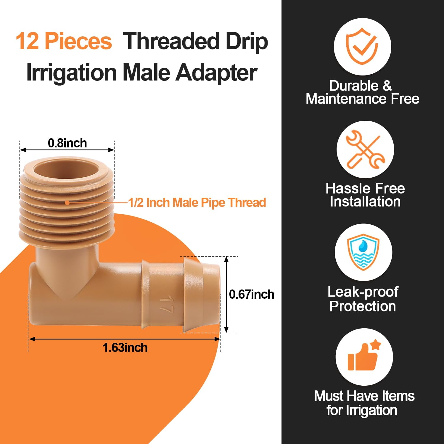 LSKJGA-12 Pieces 1/2 Inch PVC to 1/2 Inch Drip Irrigation Adapter ...