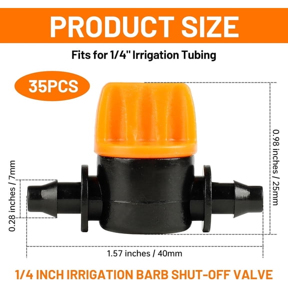 LSKJGA-35 Pack 1/4 Inch Drip Irrigation Shut Off Valves, Barbed Valves Fittings for 1/4 Inch Drip Irrigation Tubing, Anti Drop Drip Line Water Flow Control Valve Parts for Drip Garden System
