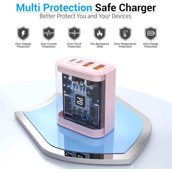 LSKJGA-40W USB C Charger Block, 4-Port Fast Charging Block (2 USB-C + 2 USB-A), Compact Multi-Device Wall Plug Adapter for iPhone 17,16,15,14, Pro Max, Samsung Galaxy S24/S23, Travel & Home (Pink 1Pa
