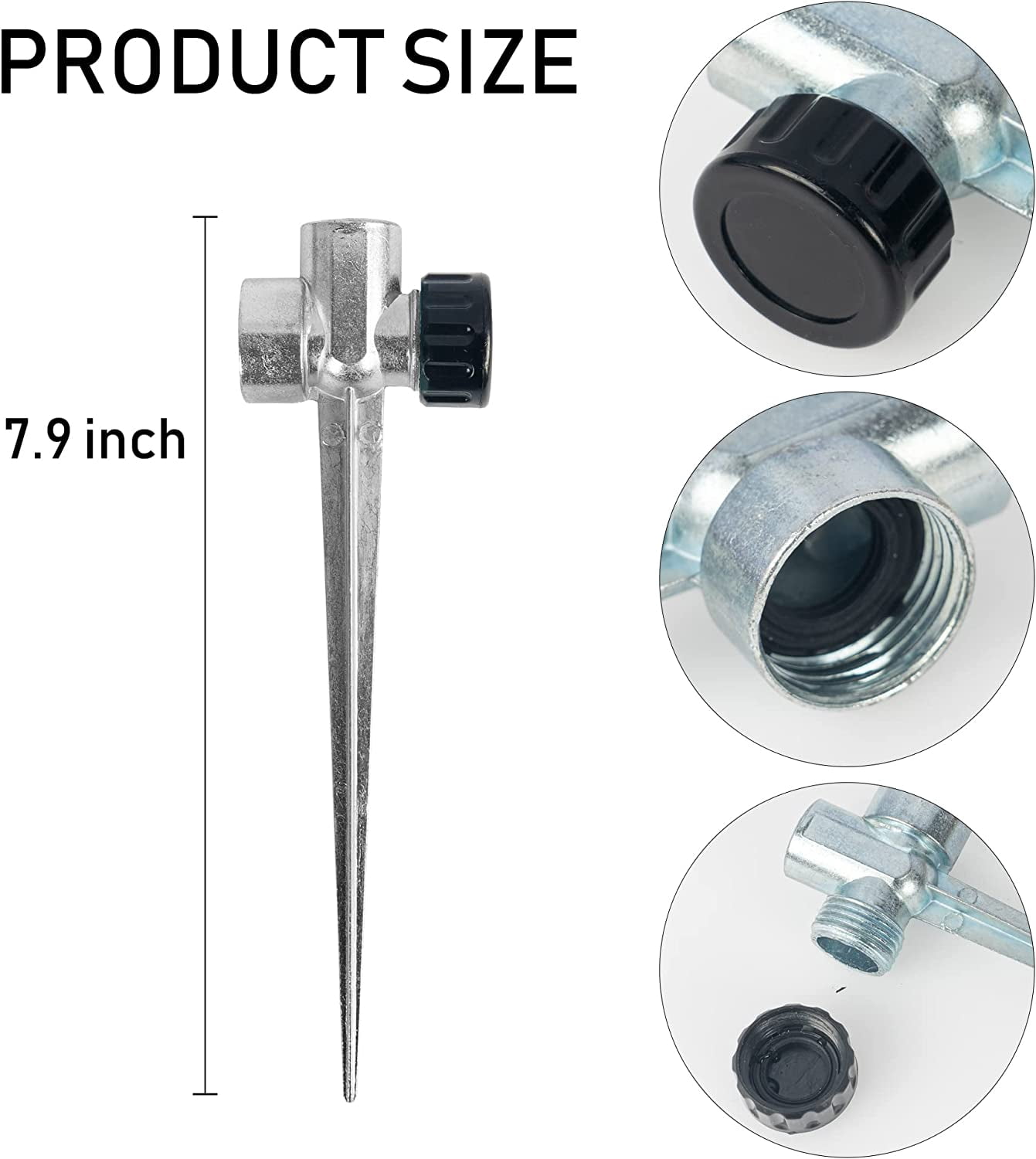 LSKJGA-6 Pack 1/2 inch Zinc Alloy Lawn Sprinkler Spike Base, Water Flow Thru Sprinkler for Yard, Lawn, Garden and Grass Irrigation