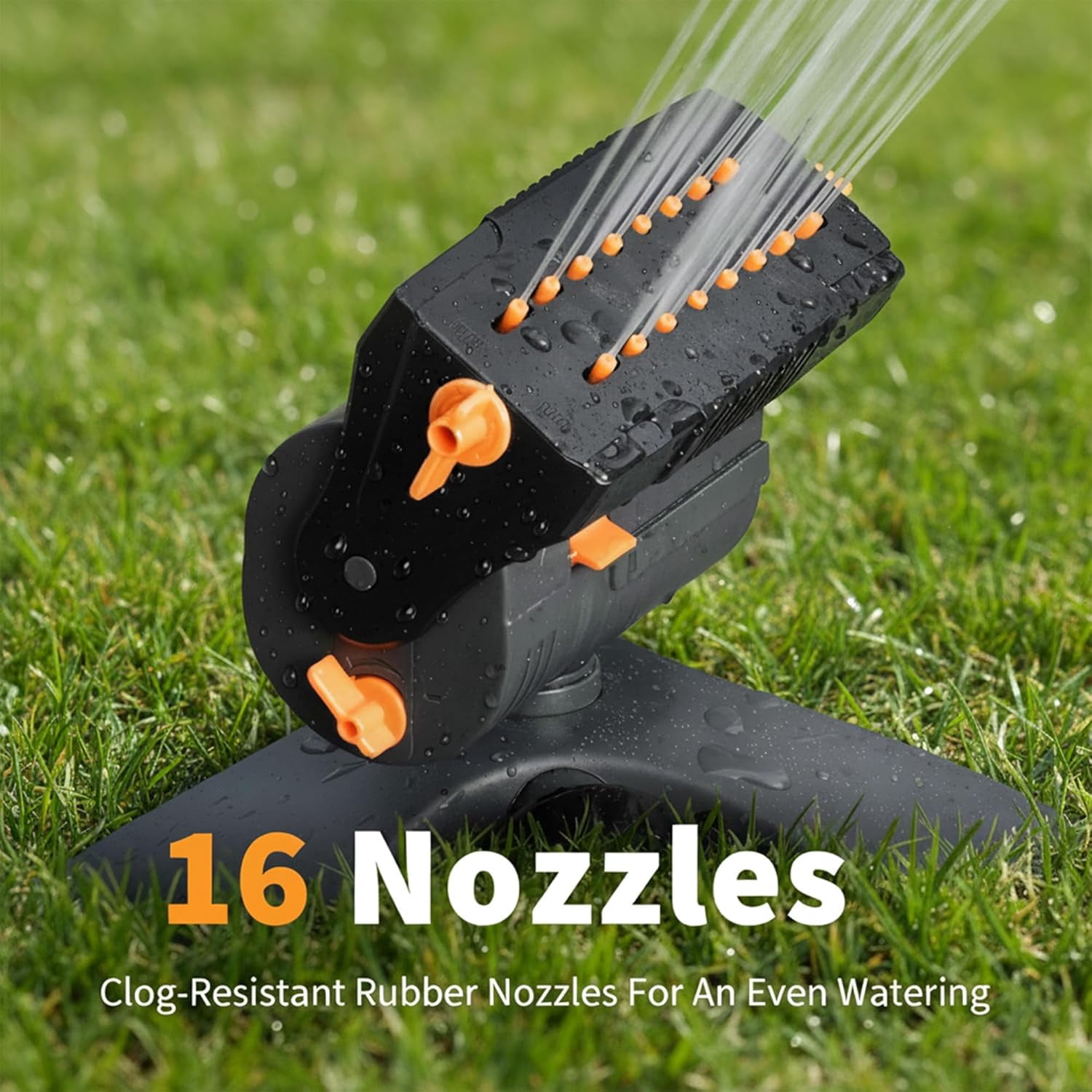 LSKJGA-Mini Turbo Oscillating Water Sprinklers for Yard, Garden Sprinkler with Large Base, Adjustable Width, Range and Flow Rate, 16 Nozzles, Grey