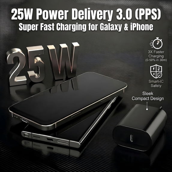 LSKJGA-USB C Charging Block 25W PD 3.0 Super Fast Charger Type C Wall Plug Cube Adapter Compatible with Samsung Galaxy S26 S25, S24, S23, S22, S21, Z Fold 3/4/5/ iPhone 17,16,15 (Black 1Pack)