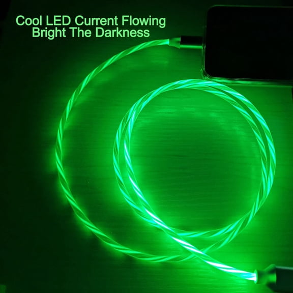 LSKJGA-USB Type C to USB A 2.0 Android Charger Cable Fast Charging High Data Speed Visible Green LED Current Flowing Compatible with All Type C Device-Green/39 Inche