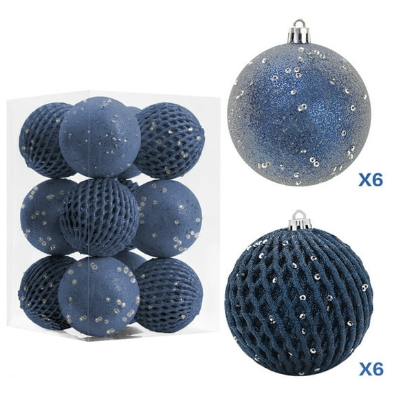 LSLJS 12 Pcs Christmas Tree Ball Ornaments, Christmas Decorations 3.14" Sequin Grid Plastic Christmas Ball Glitter Shatterproof Hanging Bauble Sphere Xmas Holiday Pendants for Xmas Tree Party