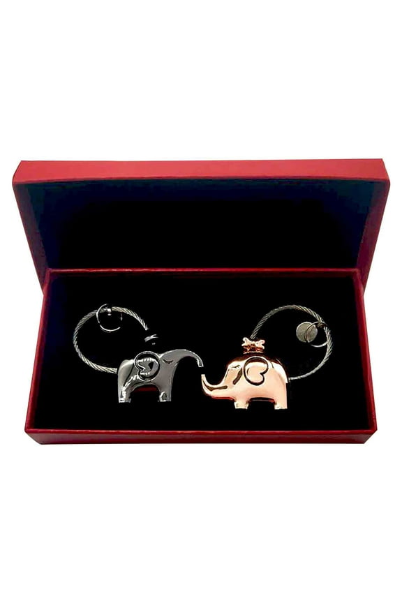 2 Pcs Elephant Keychain Gift Box Set,Valentine's Gifts for Her/Him Matching Combination Metal Elephant Pendants with Braided Steel Rope Commemorative Forever Love Keychain Christmas Gifts