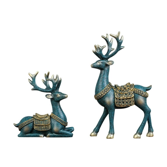 LSLJS 2 Pcs Reindeer Sculptures,Valentines Day Decor Small Resin Deer Statue Vivid Elegant Sitting Standing Christmas Elk Figurines Nordic Tabletop Ornaments Gifts for Living Room TV Cabinet Office