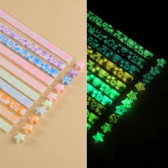 LSLJS 210 Sheets Luminous Star Paper Strips - 10 Colors Origami Star Paper Strips Glow in Dark Lucky Star Paper Folding Paper Star DIY Handmade Paper Crafts Supplies Valentine's Gifts for Him/Her