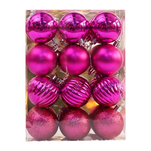 LSLJS 24 Pcs Christmas Tree Ball Ornaments for Xmas Tree - 1.57" Shatterproof Sparkly Christmas Hanging Ball Multi-style Glitter Bauble Sphere Pendants Christmas Decorations for Party (Hot Pink)