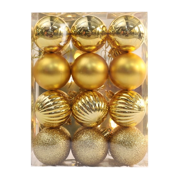 LSLJS 24 Pcs Christmas Tree Ball Ornaments for Xmas Tree - 2" Shatterproof Sparkly Christmas Hanging Ball Multi-style Glitter Bauble Sphere Pendants Christmas Decorations for Party (Gold)