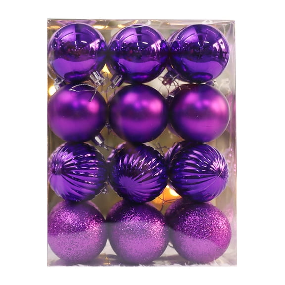 LSLJS 24 Pcs Christmas Tree Ball Ornaments for Xmas Tree - 2" Shatterproof Sparkly Christmas Hanging Ball Multi-style Glitter Bauble Sphere Pendants Christmas Decorations for Party (Purple)