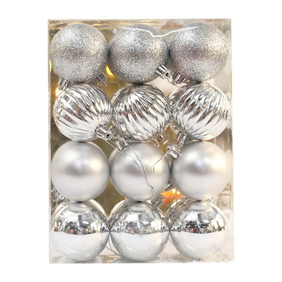 LSLJS 24 Pcs Christmas Tree Ball Ornaments for Xmas Tree - 2" Shatterproof Sparkly Christmas Hanging Ball Multi-style Glitter Bauble Sphere Pendants Christmas Decorations for Party (Silver)