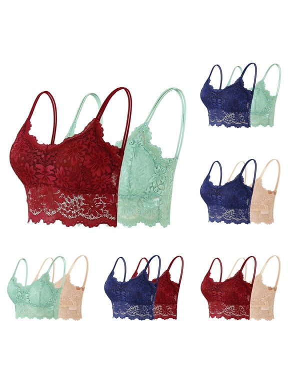 2PACK Womens Lace Cami No Underwire Wireless Bras Trendy Breathable Solid Color Camisole Lingerie, Gifts for Women
