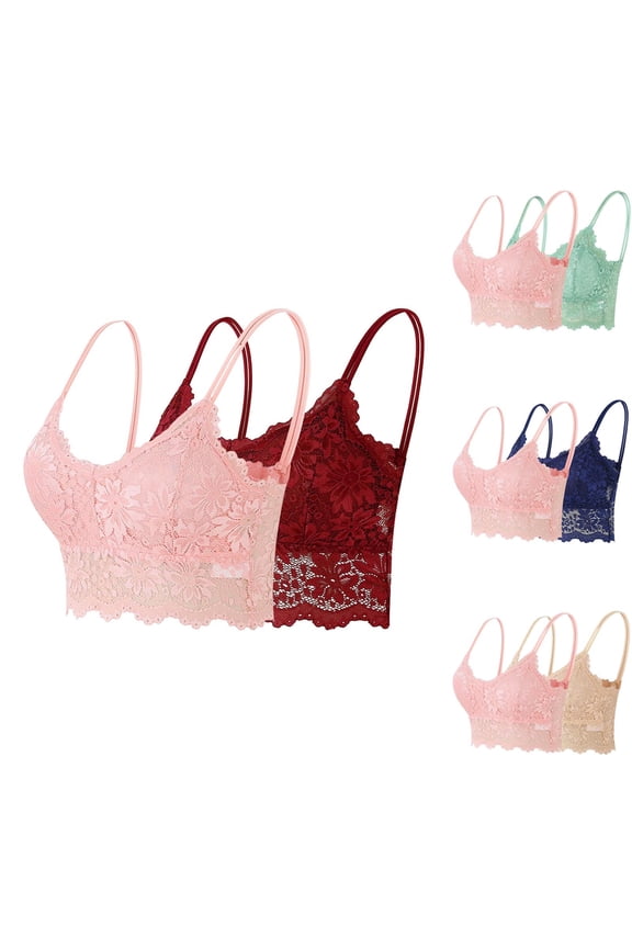 2PACK Womens Lace Cami No Underwire Wireless Bras Trendy Breathable Solid Color Camisole Lingerie, Gifts for Women