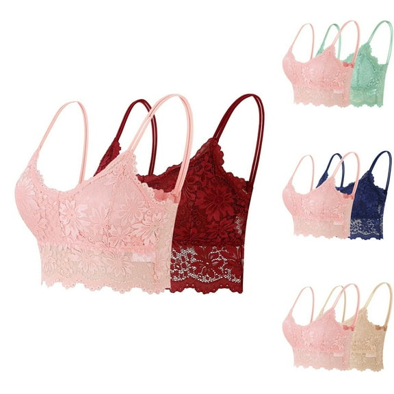 LSLJS 2PACK Womens Lace Cami No Underwire Wireless Bras Trendy Breathable Solid Color Camisole Lingerie, Gifts for Women