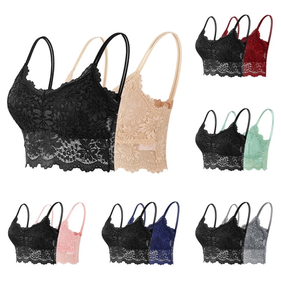 LSLJS 2PACK Womens Lace Cami No Underwire Wireless Bras Trendy Breathable Solid Color Camisole Lingerie, Gifts for Women