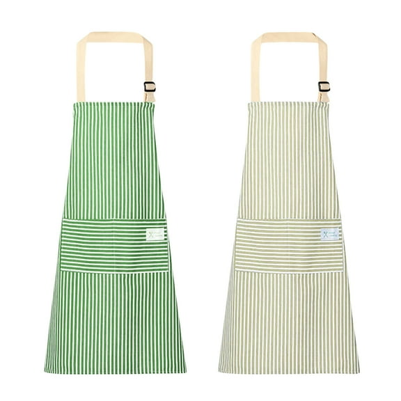 LSLJS 2PCS Strip Aprons for Women with Pockets, Waterproof Aprons for Cooking, Cotton Linen Sleeveless Smock, Adult Kitchen Apron for Cooking, Baking, Grilling, Working, Gifts for Mom, on Clearance