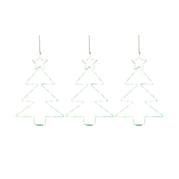LSLJS 3 Pcs Christmas Lights for Window, 15.7x10 inch Metal Christmas Tree Shaped LED Night Lamps with Remote Control Battery Operated Colorful String Light Pendants Christmas Decorations for Party