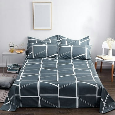 LSLJS 3 Pcs Cotton Bed Sheet Set, Queen Size Geometric Pattern Microfiber Bed Sheet with 2 Pillow Covers, Soft Breathable Double Brushed Bed Sheets Deep Pocket Non Pilling Bedding Sheet for All Season