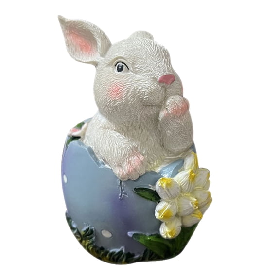 LSLJS 3D Easter Bunny Figurines, Easter Decorations 5.9" Resin White Rabbit with Easter Egg and Flower Tabletop Ornament, Couple Rabbit Animals Statue Spring Decor for Home Table Centerpiece Garden