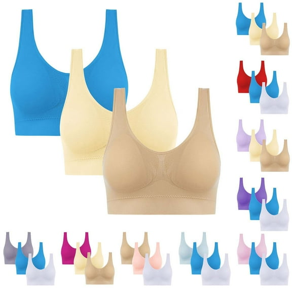 LSLJS 3PACK Full Wireless Bras for Women Plus Size Push up Bras Breathable Solid Color No Underwire Lingerie, Gifts for Women