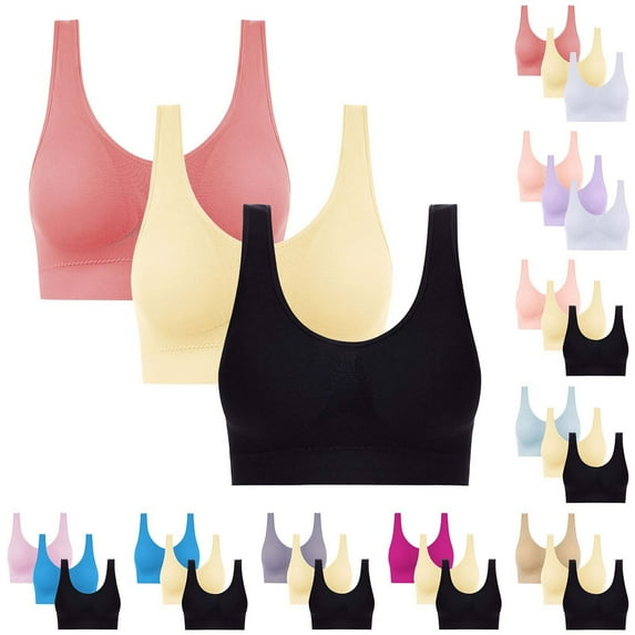 LSLJS 3PACK Full Wireless Bras for Women Plus Size Push up Bras Breathable Solid Color No Underwire Lingerie, Gifts for Women