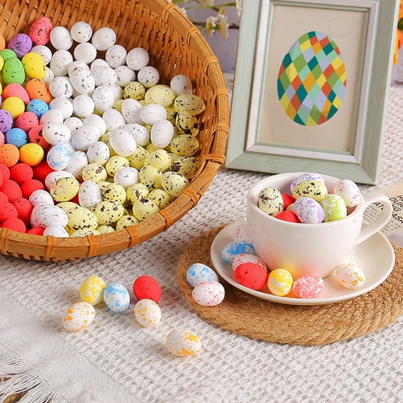 LSLJS 50 Pcs Plastic Easter Eggs, Easter Decorations Mini Colorful Foam Eggs Bulk Artificial Bird Eggs for Easter Basket Stuffers, Speckled Eggs Decor Craft for Easter Eggs Hunt Party Favor Supplies