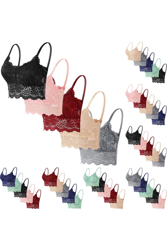 5PACK Womens Lace Cami No Underwire Wireless Camisole Bras Comfy Breathable Solid Color Lingerie, Gifts for Women