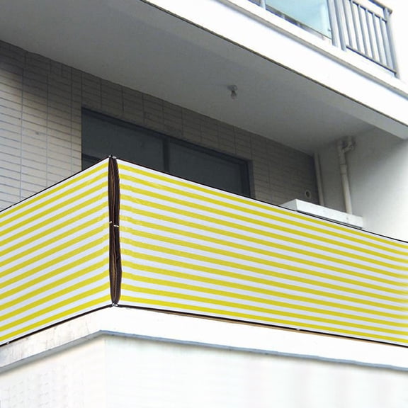 LSLJS Balcony Privacy Screen Fence Windscreen Cover, Yellow & White Stripes Mesh Cloth Shade Netting with Grommets, UV Protection Weather-Resistant Fabric Shade Cover for Patio Backyard Deck Porch