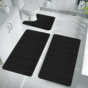 LSLJS Bathroom Rugs Set of 3, Soft Memory Foam Bath Mat Set - Non Slip Absorbent Thick Bath Mat, Rubber Back Shower Rug Toilet Mats Bath Mats for Bathroom Floor Toilet Door Mat Machine Washable Black