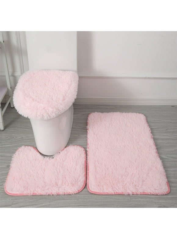LSLJS Bathroom Rugs Sets of 3 - Solid Color Bath Mat Bathtub Carpet Toilet Cover - Bath Rugs Super Absorbent Quick Dry - Rubber Backing Non Slip Washable Bathroom Floor Mats - Clearance Under $10 Pink