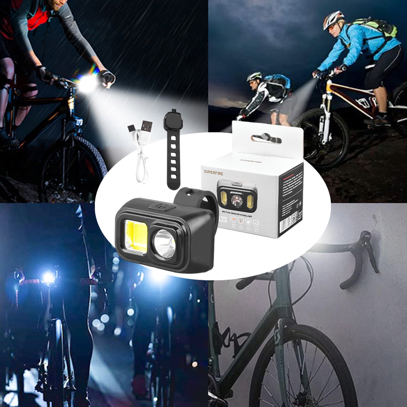 LSLJS Bike Lights for Night Riding Rechargeable Bike Flashlight Dual Light Sources USB Mini